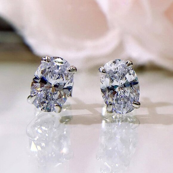 Silver Preppy Women's Elegant Cubic Zirconia Stud Earrings - Picture 5 of 6
